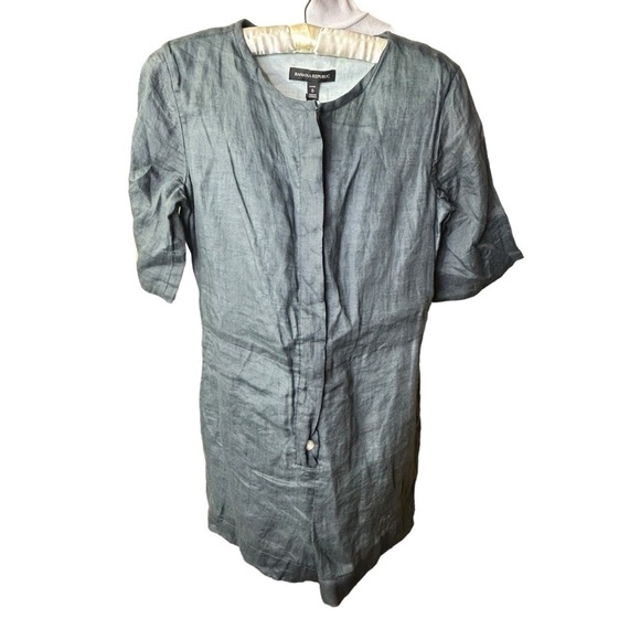 NEW Banana Republic Sash-Waist Ramie Romper Green Slate Lined Sheer 0 Petite - Picture 6 of 8